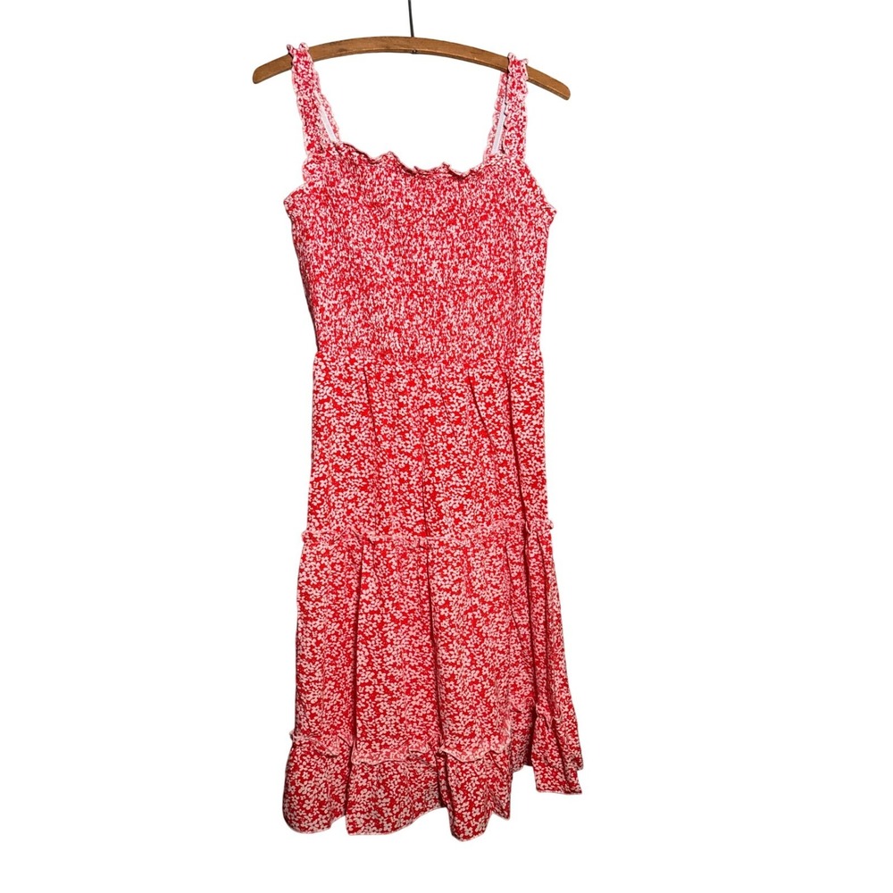 NWOT Liumilac Floral Smocked Midi Dress Tiered Ruffle Strap Summer Sundress M